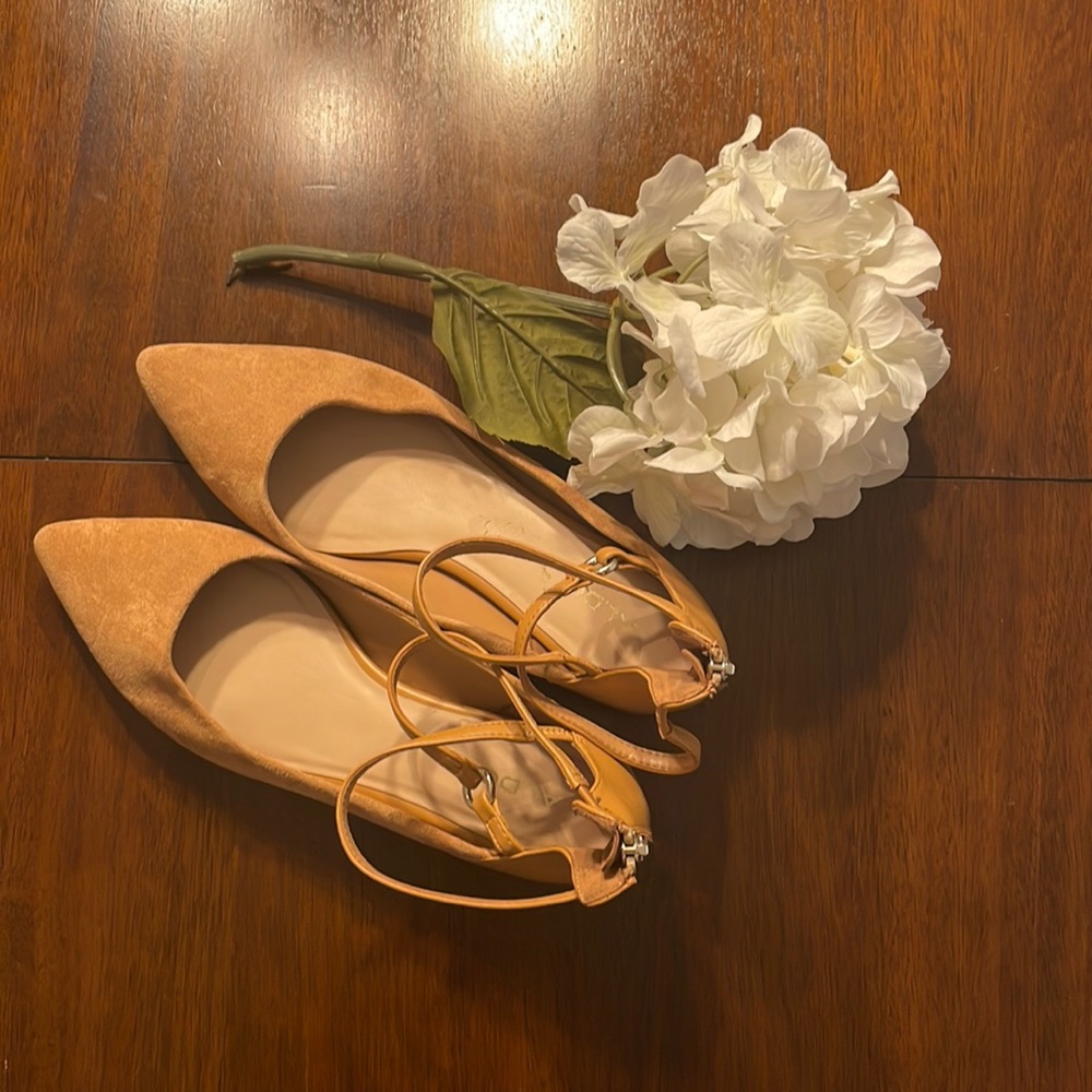 Tan Aldo Crisscrossed Suede Flats